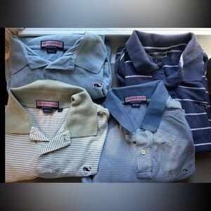 Vineyard Vines Blue and Cream Polo Shirt Set of 4